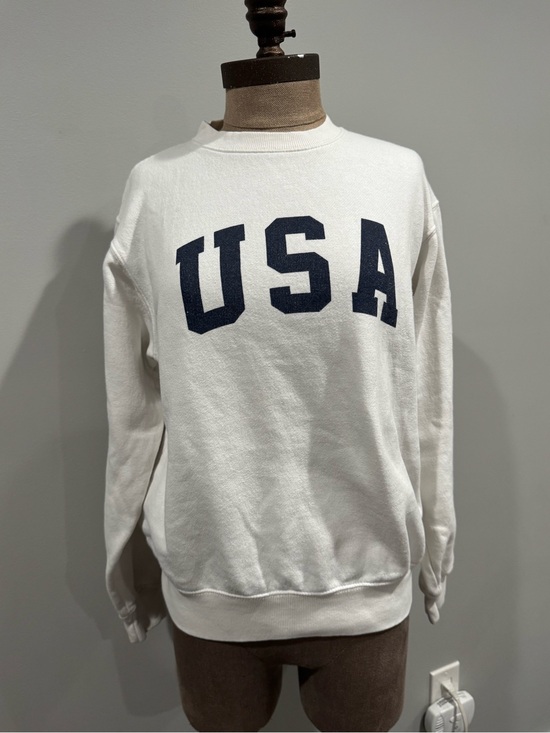 Brandy Melville Tops - J Galt White Sweatshirt with Navy USA Graphic